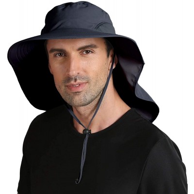 Sun Hats Outdoor Large Brim Fishing Hat with Neck Cover UPF 50+ Mesh Sun Hats - Navy Blue - CY18Q7YLAK6 $12.39