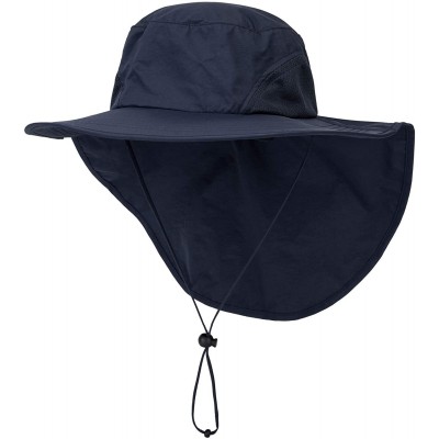 Sun Hats Outdoor Large Brim Fishing Hat with Neck Cover UPF 50+ Mesh Sun Hats - Navy Blue - CY18Q7YLAK6 $12.39