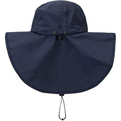 Sun Hats Outdoor Large Brim Fishing Hat with Neck Cover UPF 50+ Mesh Sun Hats - Navy Blue - CY18Q7YLAK6 $12.39