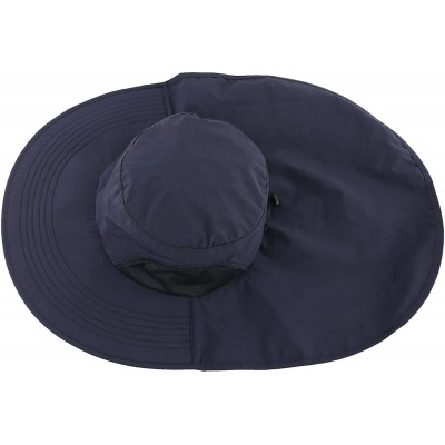 Sun Hats Outdoor Large Brim Fishing Hat with Neck Cover UPF 50+ Mesh Sun Hats - Navy Blue - CY18Q7YLAK6 $12.39