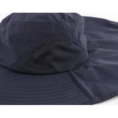 Sun Hats Outdoor Large Brim Fishing Hat with Neck Cover UPF 50+ Mesh Sun Hats - Navy Blue - CY18Q7YLAK6 $12.39