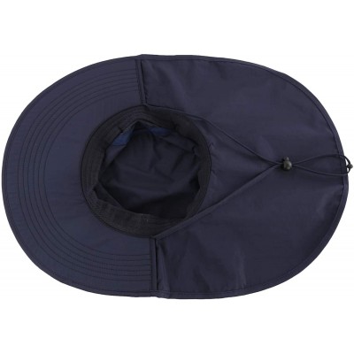 Sun Hats Outdoor Large Brim Fishing Hat with Neck Cover UPF 50+ Mesh Sun Hats - Navy Blue - CY18Q7YLAK6 $12.39