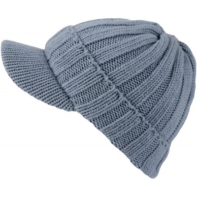 Skullies & Beanies Winter Ribbed Visor Knit Beanie Hat Warm Skully Baseball Cap SLQ1231 - Skyblue - CL18ZA4LK26 $46.50
