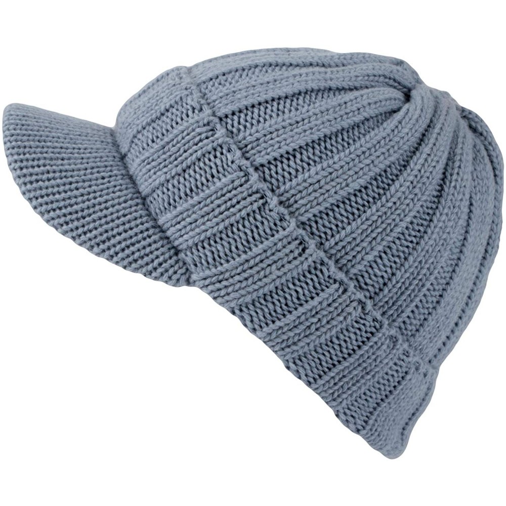 Skullies & Beanies Winter Ribbed Visor Knit Beanie Hat Warm Skully Baseball Cap SLQ1231 - Skyblue - CL18ZA4LK26 $23.53