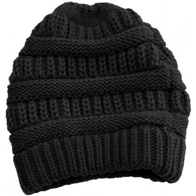 Skullies & Beanies Cable Knit Slouchy Beanie Skull Cap - Black - CK1250C5CXT $20.74