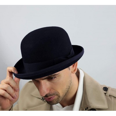 Fedoras Classic Melon Wool Felt Bowler Hat - Marine - CK18WZAXDR3 $29.40