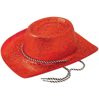 Cowboy Hats Mens Womens Glitter Cowboy Cowgirl with Cord Hat Adults Party Headwear Accessory One Size Fits Most - Red - CE18O...