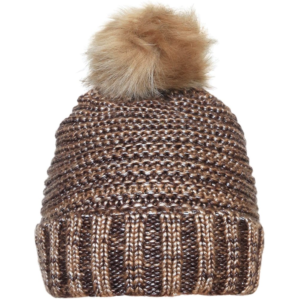 Skullies & Beanies Women Metallic Look Faux Fur Pom Pom Winter Beanie Hat - Camel - C2187345MAL $10.80