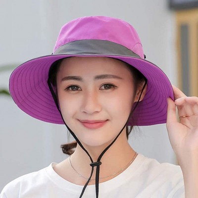 Sun Hats Summer Sun Hat- Women Girls Foldable Wide Brim Hat UV Protection Bucket Cap Ponytail for Beach Safari Fishing - CV18...