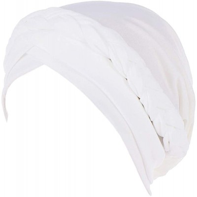 Skullies & Beanies Women Lady Elegant Muslim Simple Braided Scarf Hat Cap Turban Hat - White - CY18OSWHOO2 $11.41
