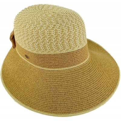 Sun Hats Backless Brim Floppy Visor 3-3/4" Brim Ribbon Bow Beach Pool Sun Hat - Dk. Natural - C218D340NHL $15.06