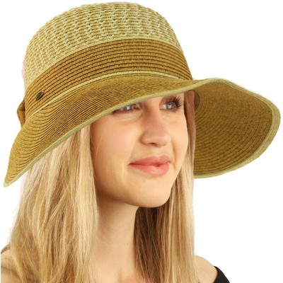 Sun Hats Backless Brim Floppy Visor 3-3/4" Brim Ribbon Bow Beach Pool Sun Hat - Dk. Natural - C218D340NHL $15.06