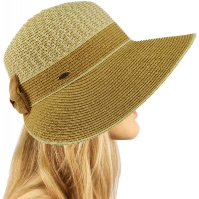 Sun Hats Backless Brim Floppy Visor 3-3/4" Brim Ribbon Bow Beach Pool Sun Hat - Dk. Natural - C218D340NHL $15.06