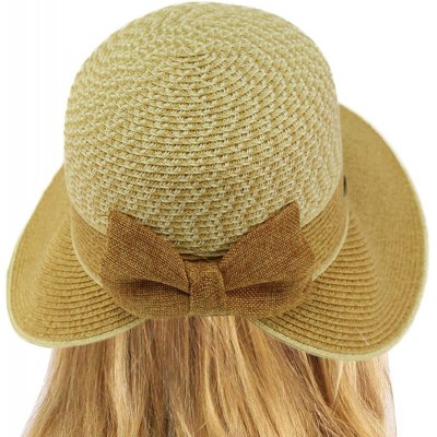 Sun Hats Backless Brim Floppy Visor 3-3/4" Brim Ribbon Bow Beach Pool Sun Hat - Dk. Natural - C218D340NHL $15.06