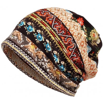 Skullies & Beanies Womens Floral Beanie Hat Chemo Cap Stretch Slouchy Turban Scarf Headwear - Coffee - C1188E286O0 $9.51