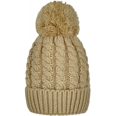 Skullies & Beanies Women's Winter Beanie Warm Fleece Lining - Thick Slouchy Cable Knit Skull Hat Ski Cap - Beige - CB188WEIK8...
