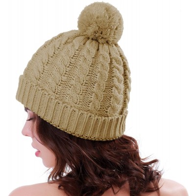 Skullies & Beanies Women's Winter Beanie Warm Fleece Lining - Thick Slouchy Cable Knit Skull Hat Ski Cap - Beige - CB188WEIK8...