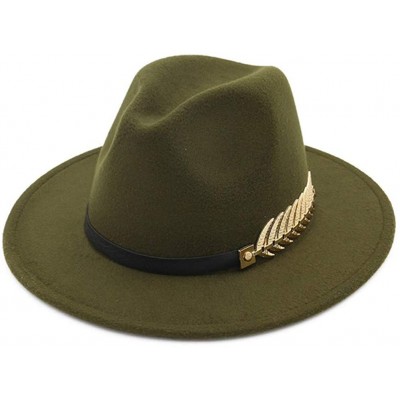 Fedoras Women's Wide Brim Fedora Panama Hat with Metal Belt Buckle - Green-1 - CL18NEKLS0N $14.98