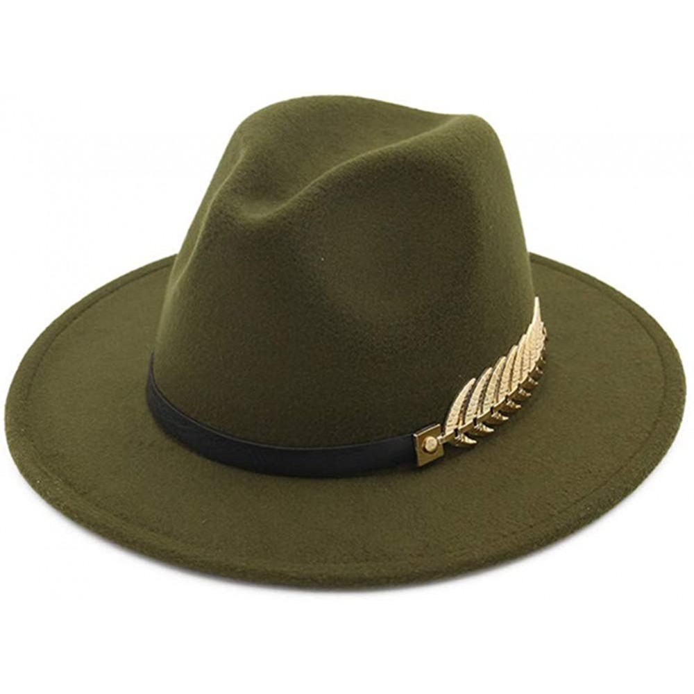 Fedoras Women's Wide Brim Fedora Panama Hat with Metal Belt Buckle - Green-1 - CL18NEKLS0N $14.98