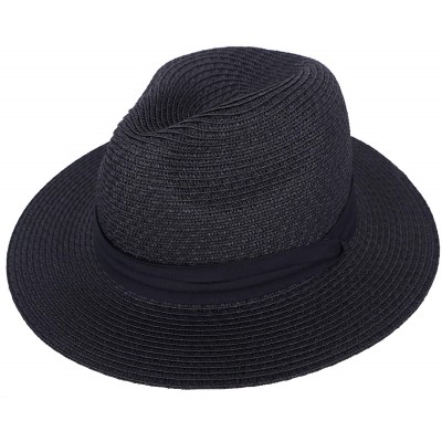Sun Hats Women Mens UPF 50+ Wide Brim Starw Sun Hat Roll Up Panama Fedora Beach Hat - Panama_black - CQ18E30MD7S $11.17