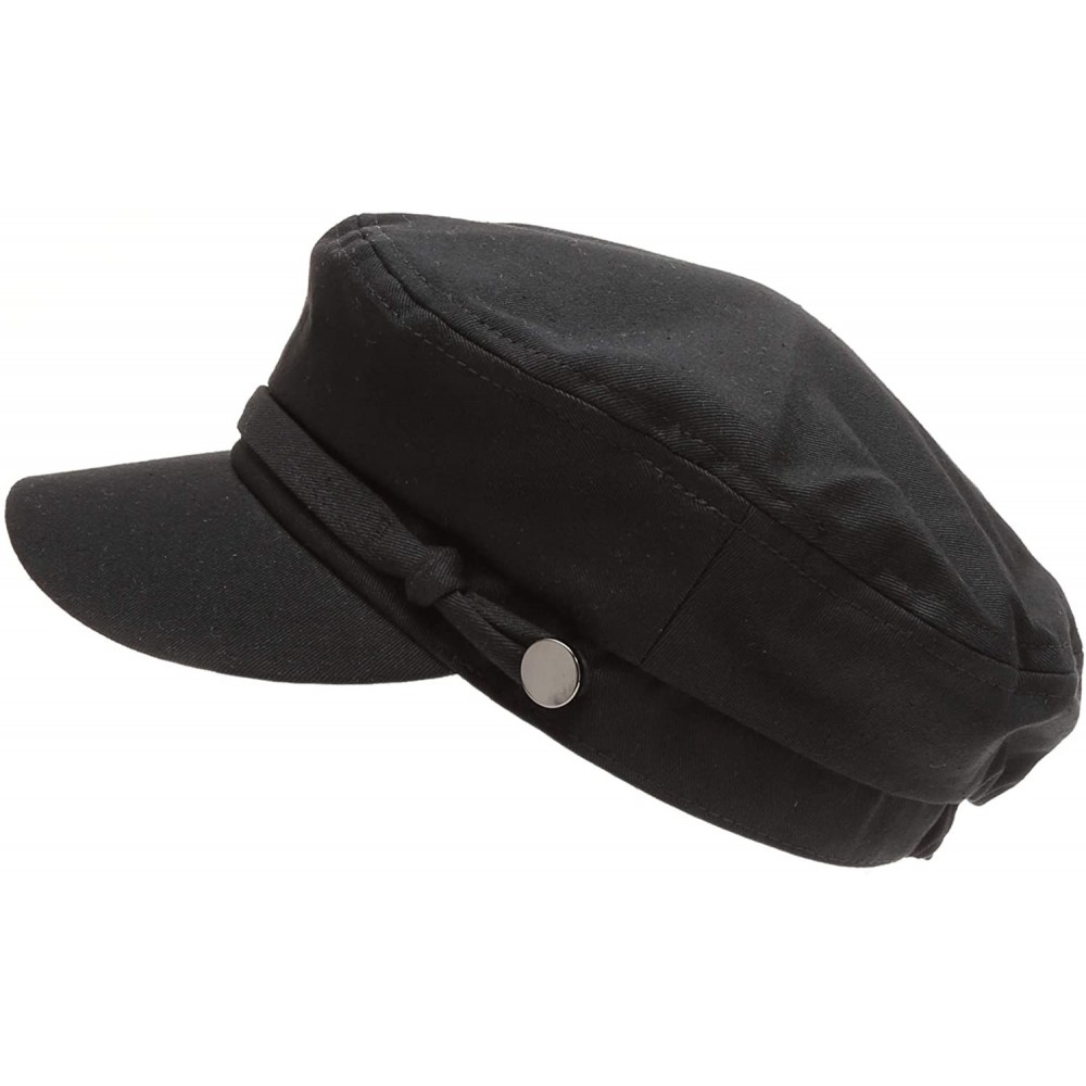 Newsboy Caps Women's 100% Cotton Greek Fisherman's Sailor Fiddler Hat Cap - Self Band-black - CL18C9Y25R0 $12.68