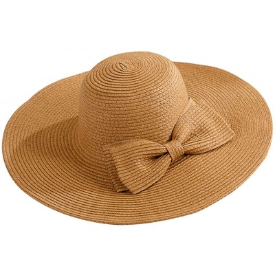 Sun Hats Women's Foldable Bowknot Floppy Straw Sun Hat Wide Brim Beach Sun Visor Hat Cap - Coffee - CY12G9HR3Q3 $14.22