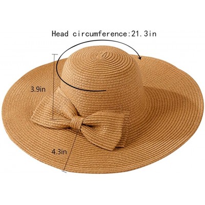 Sun Hats Women's Foldable Bowknot Floppy Straw Sun Hat Wide Brim Beach Sun Visor Hat Cap - Coffee - CY12G9HR3Q3 $14.22