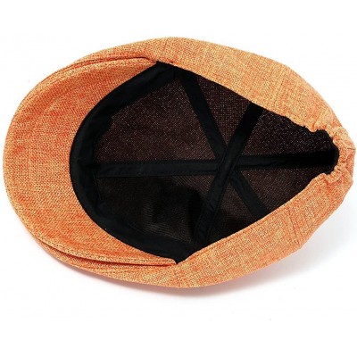 Newsboy Caps Linen-Like Flat Cap Cabbie Hat Gatsby Ivy Irish Stretch Newsboy - Orange - CY11DFOW4ZT $29.70