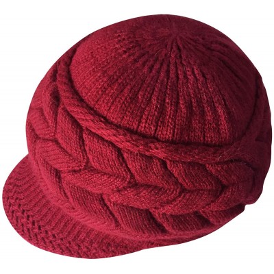 Skullies & Beanies Womens Winter Beanie Hat Warm Knitted Slouchy Wool Hats Cap with Visor - A-wine Red - CM12NUWB1L4 $14.02