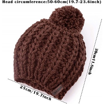 Skullies & Beanies Winter Knit Hat for Women Warm Chunky Pom Pom Beanie Ski Snow Outdoor Cap for Women Teen Girls - Dark Brow...