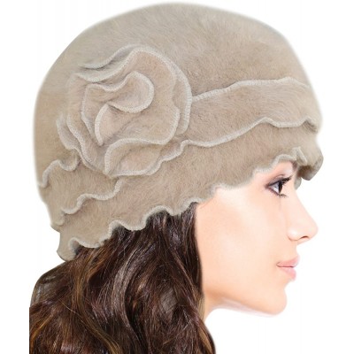 Skullies & Beanies Women's Super Soft Solid Color Knit Angora Beanie Hat - Flower Camel - CP11CMTFU3V $29.97