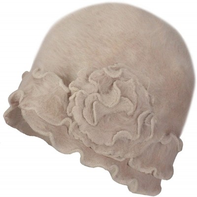 Skullies & Beanies Women's Super Soft Solid Color Knit Angora Beanie Hat - Flower Camel - CP11CMTFU3V $14.80