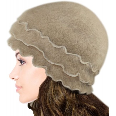 Skullies & Beanies Women's Super Soft Solid Color Knit Angora Beanie Hat - Flower Camel - CP11CMTFU3V $14.80