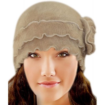 Skullies & Beanies Women's Super Soft Solid Color Knit Angora Beanie Hat - Flower Camel - CP11CMTFU3V $14.80