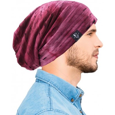 Skullies & Beanies Mens Slouchy Beanie Skull Cap Summer Thin Baggy Oversized Knit Hat B301 - B090-c-claret - CY18RZNZ9YD $11.97