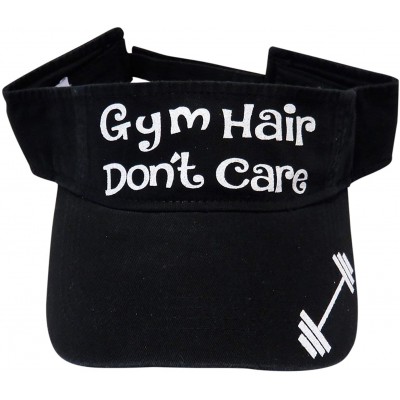 Sun Hats Glitter Gym Hair Don't Care Dumbbell Cotton Visor Fashion - White Glitter on Black Visor - C81822UNW9E $24.25