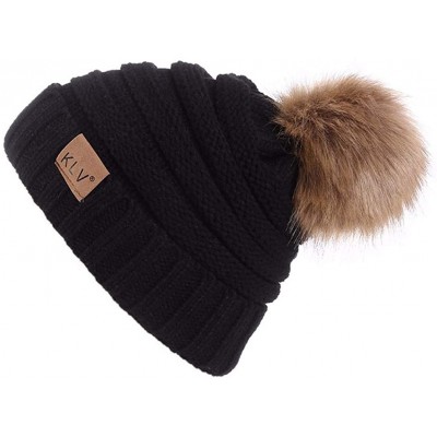 Skullies & Beanies Winter Women Baggy Warm Crochet Wool Knit Ski Skully Slouchy Pompom Caps Hat - Black - C718L44SLQX $7.73