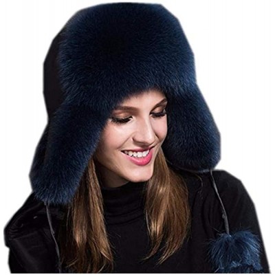Bomber Hats Mens Winter Hat Real Fox Fur Genuine Leather Russian Ushanka Hats - Blue Ash-1 - C518Z57KXW6 $47.03