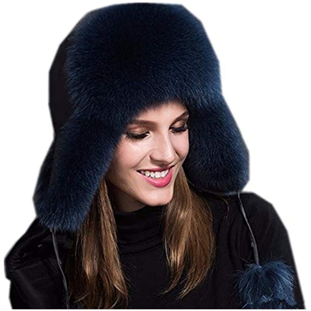 Bomber Hats Mens Winter Hat Real Fox Fur Genuine Leather Russian Ushanka Hats - Blue Ash-1 - C518Z57KXW6 $25.37