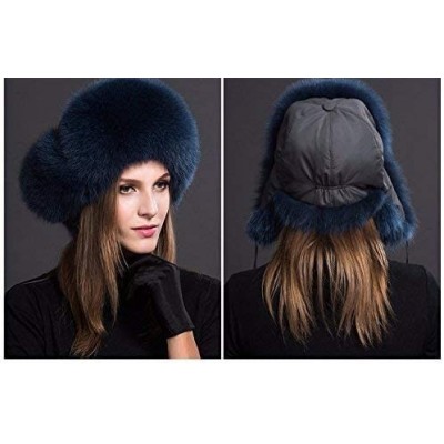 Bomber Hats Mens Winter Hat Real Fox Fur Genuine Leather Russian Ushanka Hats - Blue Ash-1 - C518Z57KXW6 $25.37