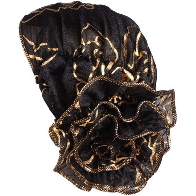 Sun Hats Shiny Turban Hat Headwraps Twist Pleated Hair Wrap Stretch Turban - Black Flower - CU198HUNZI3 $11.48