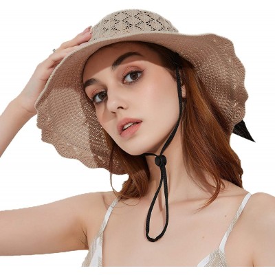 Sun Hats Women's Sun Blocking Straw Hat Soft Bow Summer Hat Foldable Roll up Floppy Beach Hats - Kakhi Sun Hat - CS19470DWSL ...