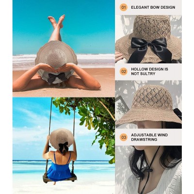 Sun Hats Women's Sun Blocking Straw Hat Soft Bow Summer Hat Foldable Roll up Floppy Beach Hats - Kakhi Sun Hat - CS19470DWSL ...