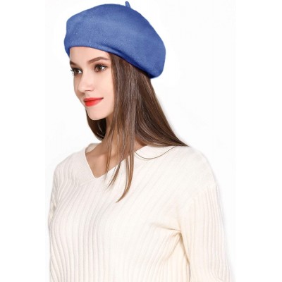 Berets Wool Beret Hat Solid Color French Artist Beret Skily Scarf Brooch - Sky Blue - C418KLM04KH $9.78