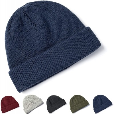 Skullies & Beanies Clearance! 100% Wool Winter Beanie Knit Hats Cap for Unisex Men & Women - Very Warm & Soft - Navy - C018HW...