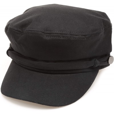 Newsboy Caps Women's 100% Cotton Greek Fisherman's Sailor Fiddler Hat Cap - Self Band-black - CL18C9Y25R0 $12.68