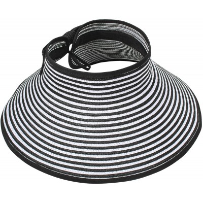 Sun Hats Women Mens UPF 50+ Wide Brim Starw Sun Hat Roll Up Panama Fedora Beach Hat - Black White Stripes - CX18E30CT3Z $16.59