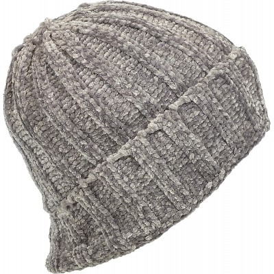 Skullies & Beanies Women's Chenille Rib Knit Hat Foldover Beanie Faux Fur Lined - 01 Gray - CT18IKDSSD9 $11.57