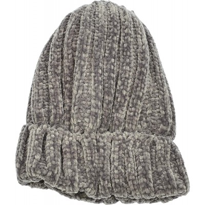 Skullies & Beanies Women's Chenille Rib Knit Hat Foldover Beanie Faux Fur Lined - 01 Gray - CT18IKDSSD9 $11.57
