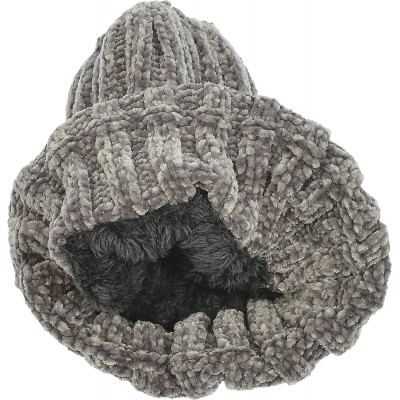 Skullies & Beanies Women's Chenille Rib Knit Hat Foldover Beanie Faux Fur Lined - 01 Gray - CT18IKDSSD9 $11.57